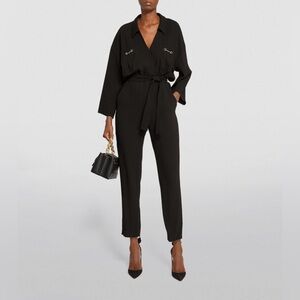 Maje Black Long-Sleeve Belted Jumpsuit